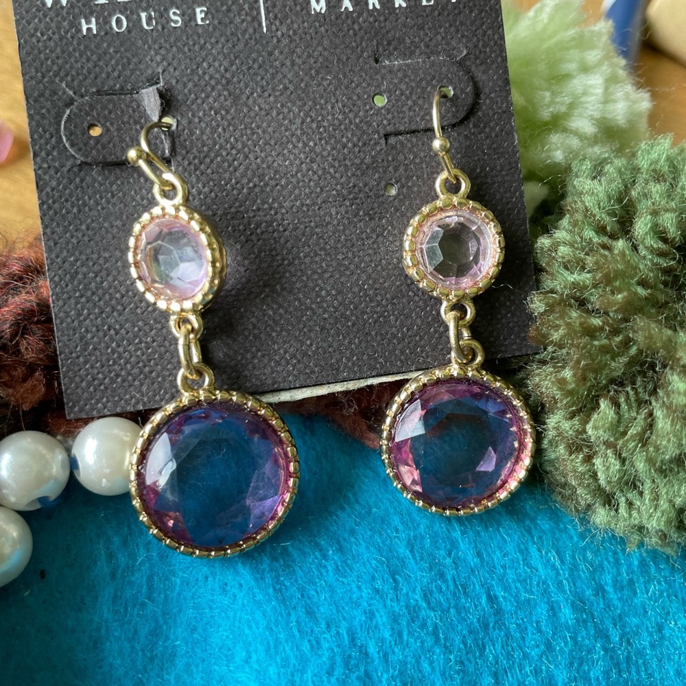 White House black market Gold and Purple Dangle Earrings
